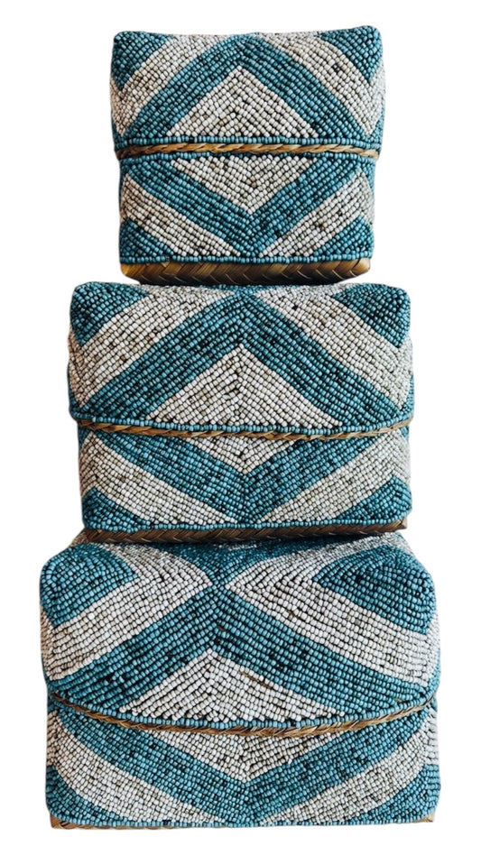 Handmade Beaded Box - Turquoise