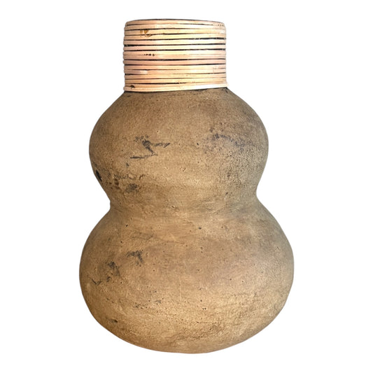 Handmade Clay Vase - Terracotta with Rattan Neck