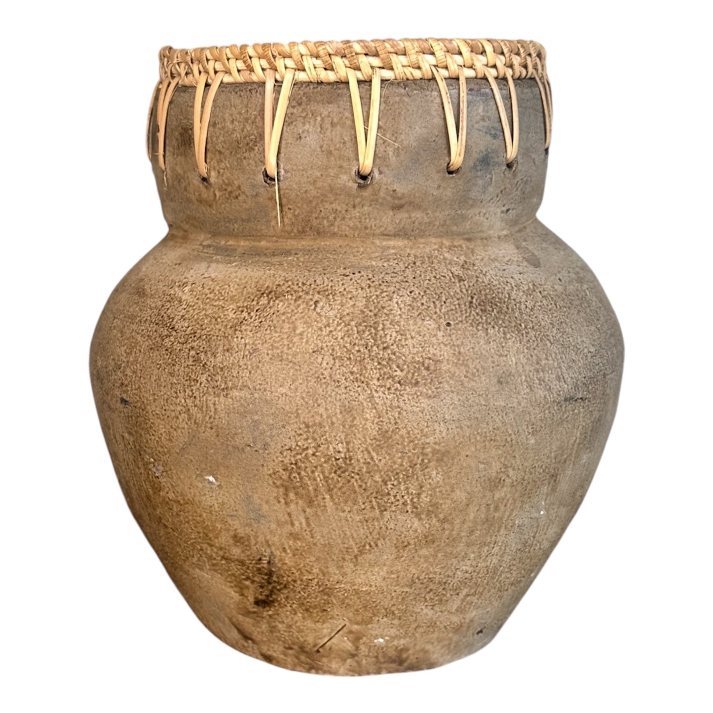 Handmade Clay Vase 
- Terracotta with Rattan Neck