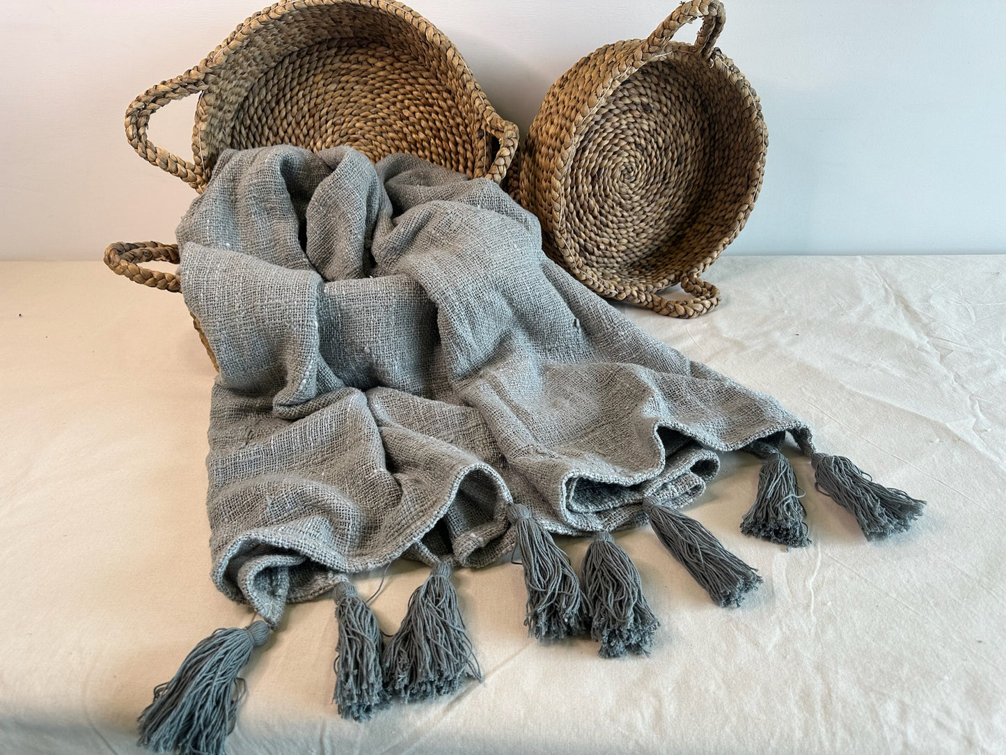 Handmade Soft Linen Throw with Tassels