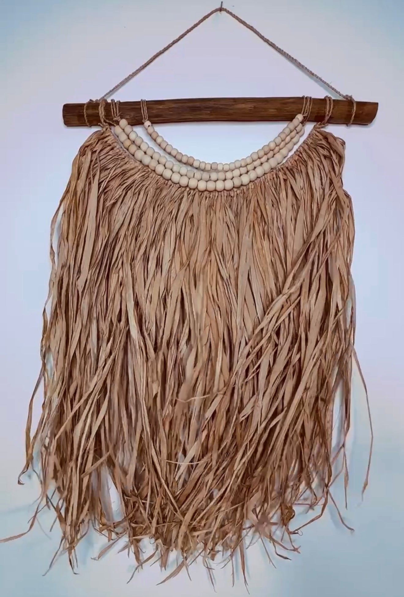 Handcrafted Seagrass & Wooden Bead Wall Hanging