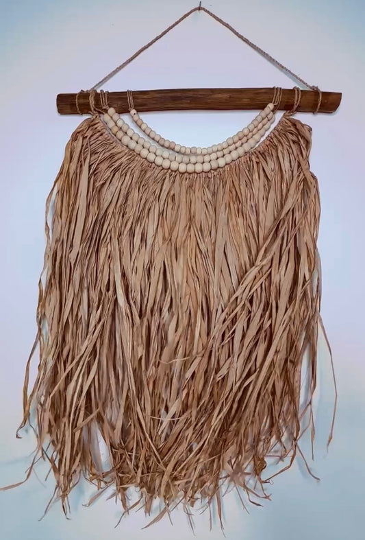 Handcrafted Seagrass & Wooden Bead Wall Hanging